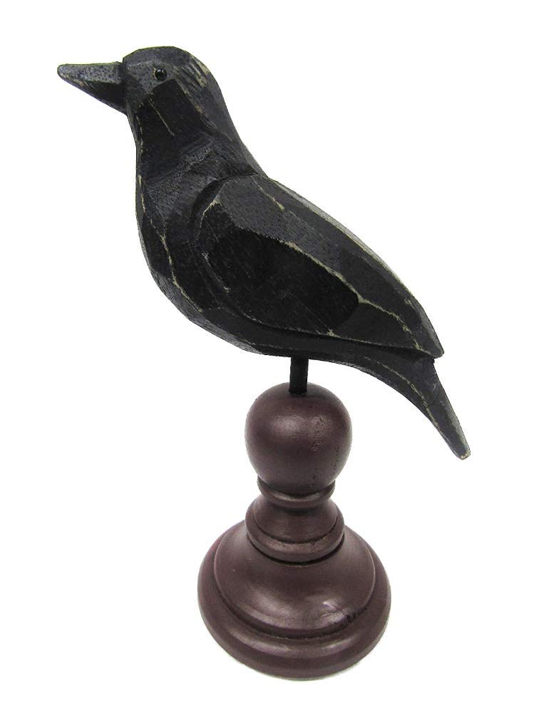 New "Carved" Look Weathered Rustic Primitive Crow On Spindle Finial Raven Poe