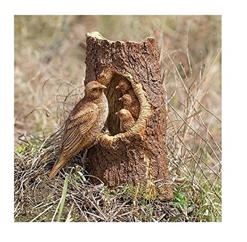 Roman Inc. 12" H Timber Tails Robin with Baby Birds Outdoor Wood Carved Statue 14374