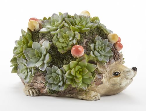 Delton Hedgehog Sculptural Figurine adorned with Succulents and Mushrooms, Garden Porch Home Decor