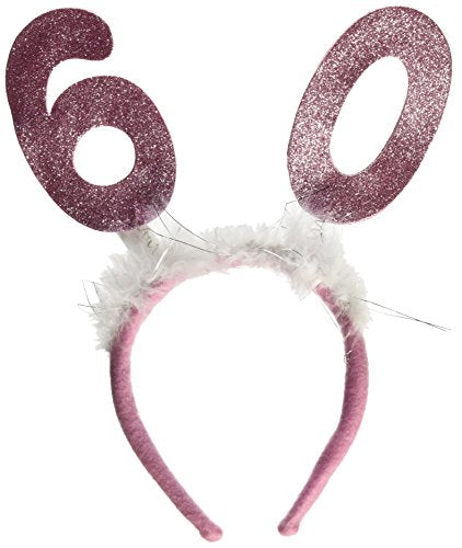 Beistle Glittery 60th Marabou Head Bopper, 60, Pink/White