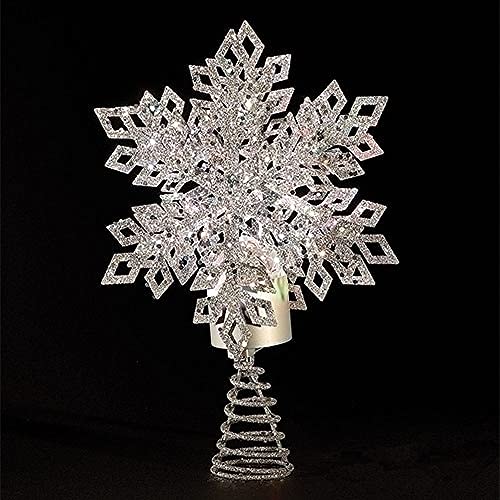 Roman 160251 LED Tricolor Snowflake Treetop with Timer, Plug-in, 12-inch Height, Metal, Silver