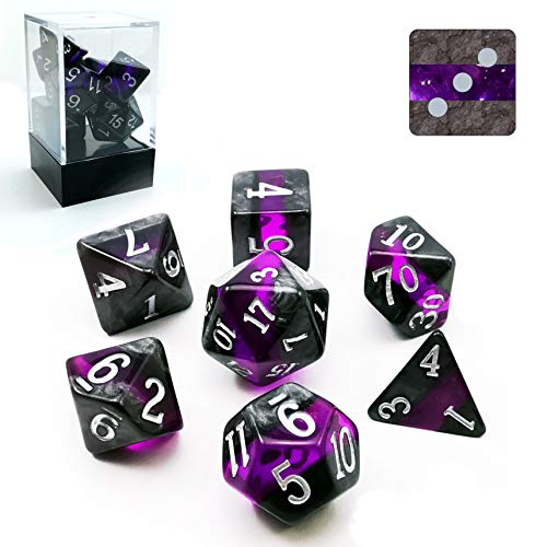 Bescon Dice Mineral Rocks GEM Vines Polyhedral D&D Dice Set of 7, RPG Role Playing Game Dice 7pcs Set of Amethyst