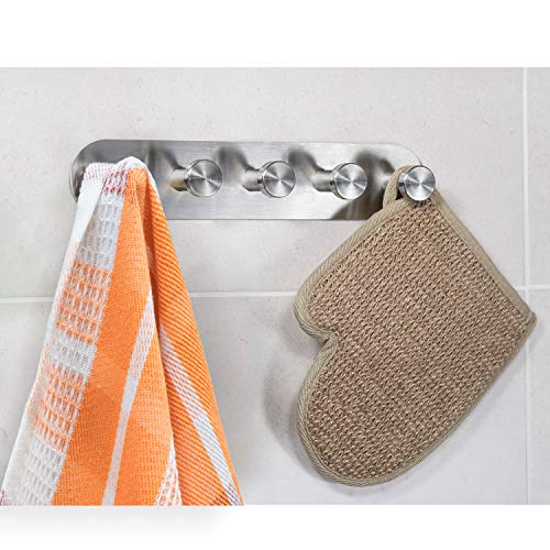 Tatkraft Jane Self Adhesive Hooks, Wall Mount Stainless Steel Hanger, Ideal Holder for Towel and Bath Robe, Easy to Install, Perfect for Bathroom, Kitchen, Office, Corrosion Resistant