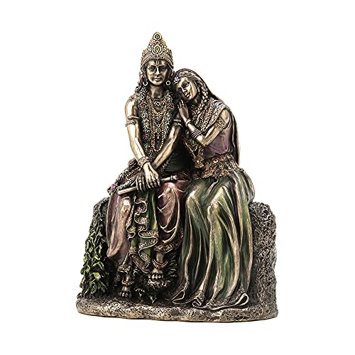 Veronese Design 6 3/4" Tall Radha Leaning On Krisna Cold Cast Bronzed Resin Sculpture Hindu God Figurine