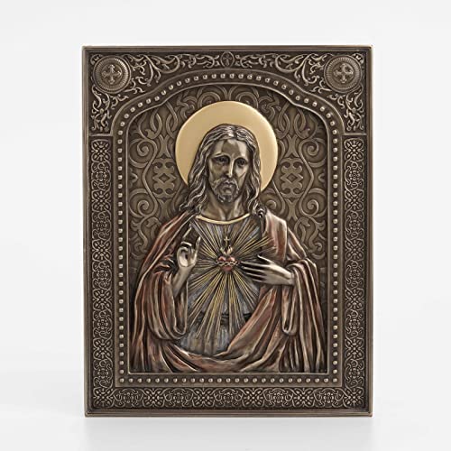 Unicorn Studio Veronese Design 7 1/2" The Sacred Heart of Jesus Wall Plaque Resin Sculpture Bronze Finish