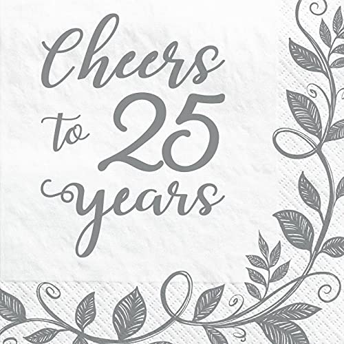 Amscan Anniversary Beverage Napkins |"Cheers To 25 Years" Stamp