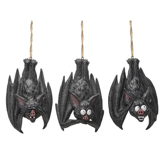 Pacific Trading Giftware Speak, Hear, and See No Evil Bats Hanging Ornaments, 9.06-inch Height, Resin, Set of 3, Black, Home D√©cor, Halloween