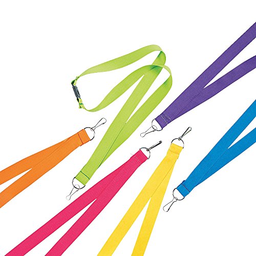 Fun Express Colorful Neon Lanyards (1 Dozen) ID Badge Holder Lanyards, Neck Lanyards, DIY Name Badge Holders, Nylon, 35" Long