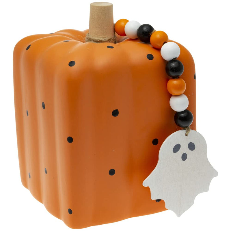 Boston International Halloween Ceramic Pumpkin Tabletop Decorations, 4.5 x 7-Inches, Orange Square