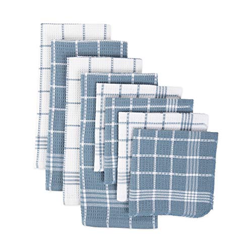 DII Design Waffle Weave Kitchen Collection, 100% Cotton, Kitchen Set, Blue 8 Piece