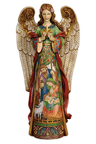 15.75" Angel Holding Star With Holy Family In Skirt Figure by Roman