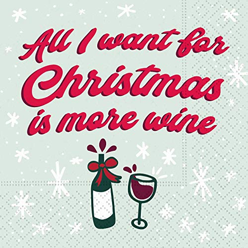 Design Design 624-10183 Christmas Cocktail Napkins, 9-inch Square (All I Want Is More Wine)