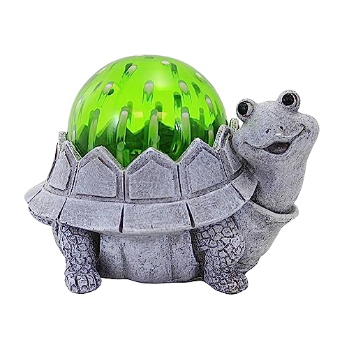 Roman LED Solar Pudgy Pals Garden Statue, Resin, Outdoor Decoration (Turtle, 5.25-inch Height)