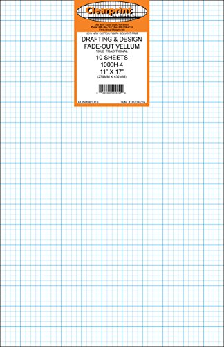 Chartpak Clearprint Vellum Sheets with 4x4 Fade-Out Grid, 11x17 Inches, 16 lb., 60 GSM, 1000H 100% Cotton, 10 Sheets Per Pack, Translucent White (10204216)