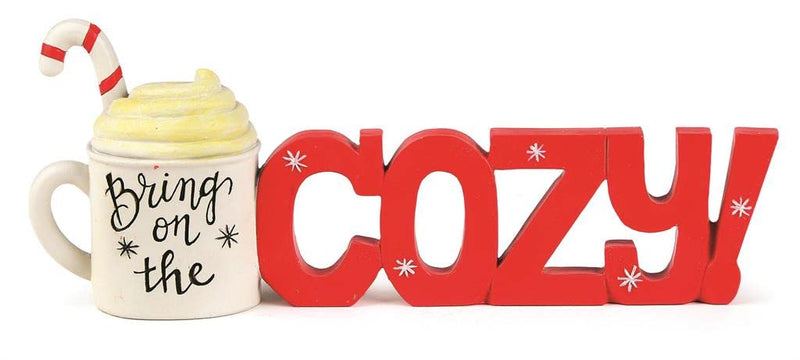 Blossom Bucket 228-13489 Cozy Message Block with Candy Cane and Hot Cocoa Sign, 8-inch Length