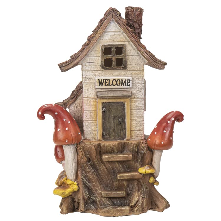 Pacific Trading Giftware Garden House Outdoor Statue with LED, 8-inch Height, Outdoor Decoration