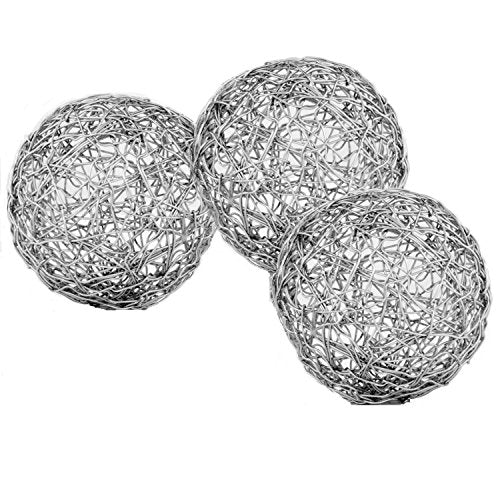 Modern Day Accents Guita Silver Wire Spheres, Silver, Steel, Shiny Nickle Plate, Filler, Modern, Box of 3, Tabletop, Home, Office, 4"Diameter