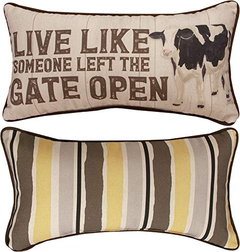 Manual Woodworkers SHFLGO Farm Life Someone Left The Gate Open Throw Pillow, 17 x 9 inch, Multicolor