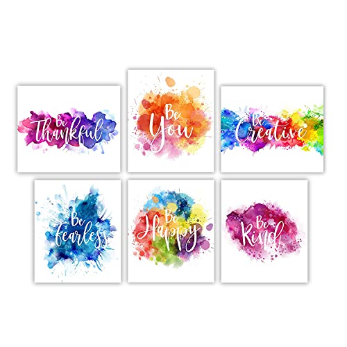 Designs By Maria Inc. Set of 6 UNFRAMED Colorful Abstract Wall Art Positive Quotes Wall Decor Prints | Creative room Decor | Classroom Wall Art Posters | Bedroom Decoration for Boys & Girls (8"x10")