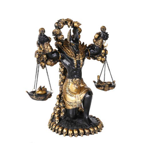 Pacific Trading Giftware Ancient Egyptian God Anubis of Underworld by Ankh Altar Guardian of Scales The Heart Against Ostrich Feather Figurine Statue