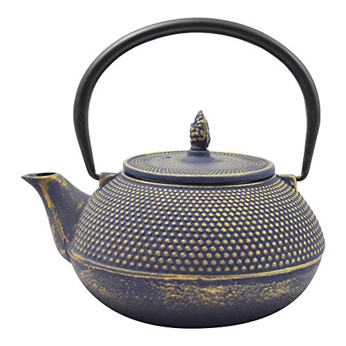 Ja by Frieling, Arare Blue/Gold Cast Iron Teapot with Stainless Steel Infuser, 40 oz.