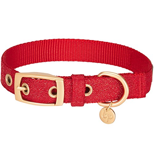 Blueberry Pet 6 Colors The Most Coveted Designer Mixed Metallic Thread Adjustable Dog Collar in Sparkling True Red with Metal Buckle, Neck 17-20.5", for Large Breed