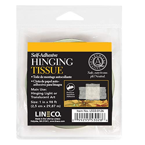 Lineco Self-Adhesive Hinging Tissue Roll, Acid-Free Linen Fabric, Translucent, 1 Inch x 98 Feet (L533-0126)