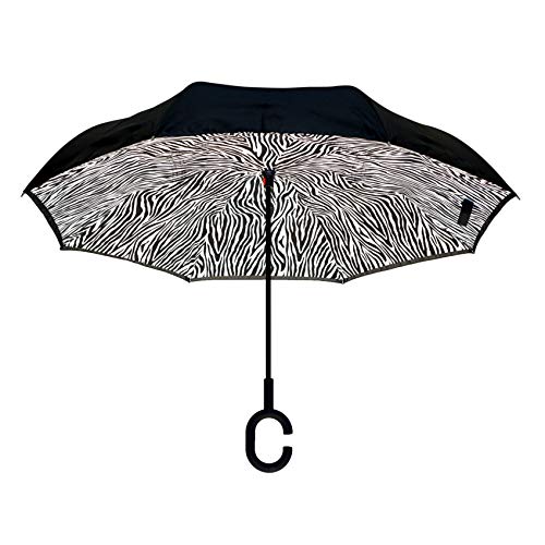 Calla Topsy Turvy Inverted Umbrella, Windproof, UV Protection, Drip-Free Inverted Design, Hands-Free Option, Comfort-Grip C-Shaped Handle and Exclusive Patterns, Leopard Print