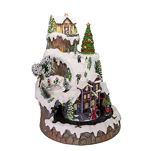 Kurt Adler Adler 17-Inch Musical LED Village on Mountain Table Piece, Multi