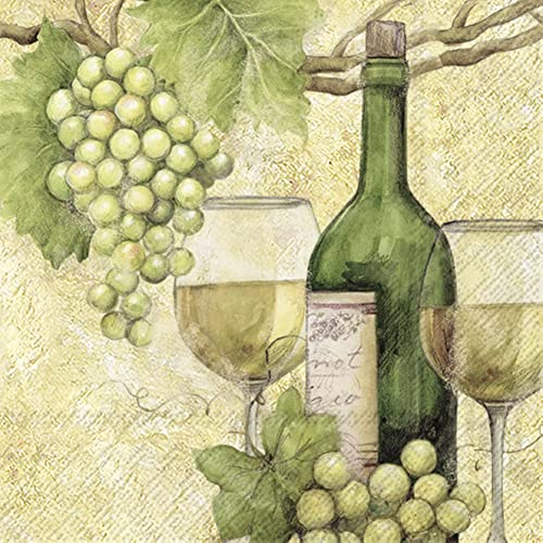 Boston International IHR Ideal Home Range - Paper Napkins WHITE WINE 20-Count 3-Ply Cocktail Napkins 5 x 5 inches