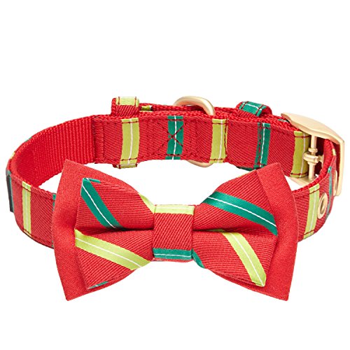 Blueberry Pet 4 Patterns Luxurious Christmas Festival Striped Adjustable Dog Collar with Detachable Bowtie, Neck 9-12.5", for Small Breed