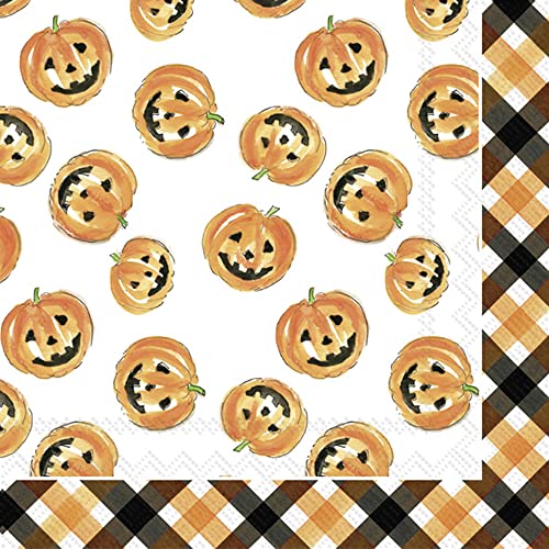 Boston International Rosanne Beck Fall Autumn Halloween Thanksgiving IHR 3-Ply Paper Napkins, 20-Count Lunch Size, Pumpkin Faces