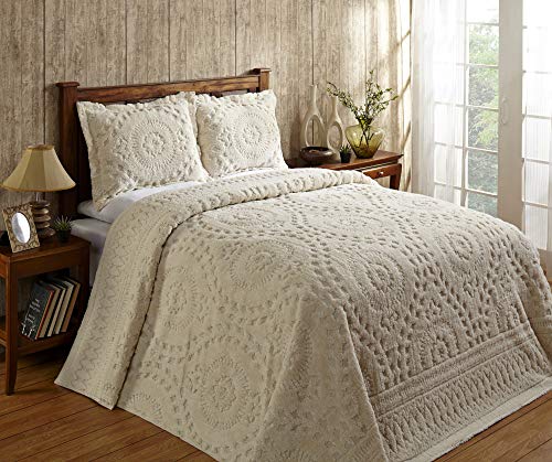 Better Trends Rio Collection is Super Soft and Light Weight in Floral Design 100 Percent Cotton Tufted Unique Luxurious Machine Washable Tumble Dry, Twin Bedspread, Ivory