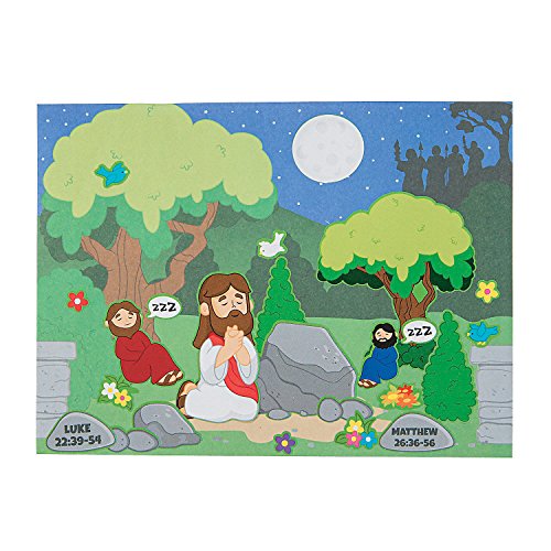 Fun Express - Jesus in The Garden Mini Sticker Scene for Easter - Stationery - Stickers - Make - A - Scene (Sm) - Easter - 12 Pieces