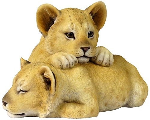 Unicorn Studio 5.13 Inch Loving Lion Cubs Decorative Statue Figurine, Beige and Tan