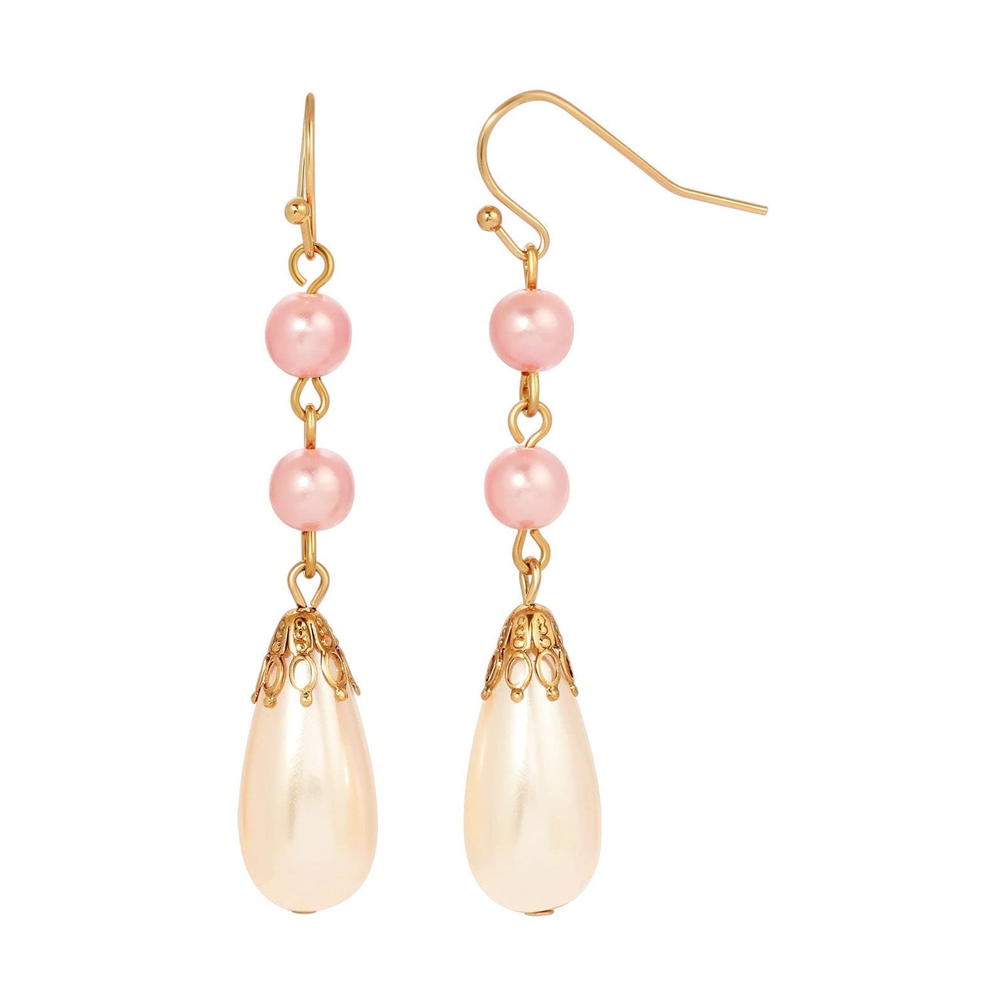 1928 Jewelry Raspberry & Champagne Teardrop Fashion Pearl Linear Earrings