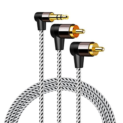 3.5mm to RCA Cable 3FT, CableCreation Angle RCA to 3.5mm Cable, 2RCA Male to 3.5mm Male Stereo Y Splitter Adapter Compatible with Phones, Laptop, HDTV, Speaker, Home Theater, Bluetooth Receiver