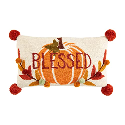 Mud Pie Holiday Dog Hooked Wool Pillow, 12" x 21", Blessed