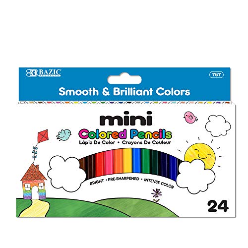 BAZIC 24 Mini Color Pencil, Assorted Colors Pencils Set, Smooth Soft Core, Ideal Coloring Drawing for Painting Coloring Sketching Doodling, for Artists School Kids Art Class Activities, 1-Pack