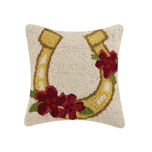 Peking Handicraft Gold Horseshoe with Flowers, Hook Pillow, Wool and Poly Velvet