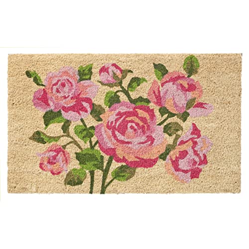 Larry Traverso Pink Roses 100% Coir Doormat, 18 x 30 inches, Naturally Durable, PVC-Backing, Sustainable