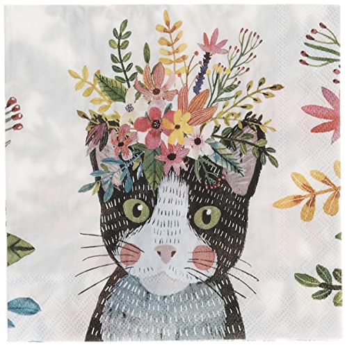Boston International IHR 3-Ply Paper Napkins, 10 x 10-Inches, Mia Charro Floral Cat (Pack of 1)