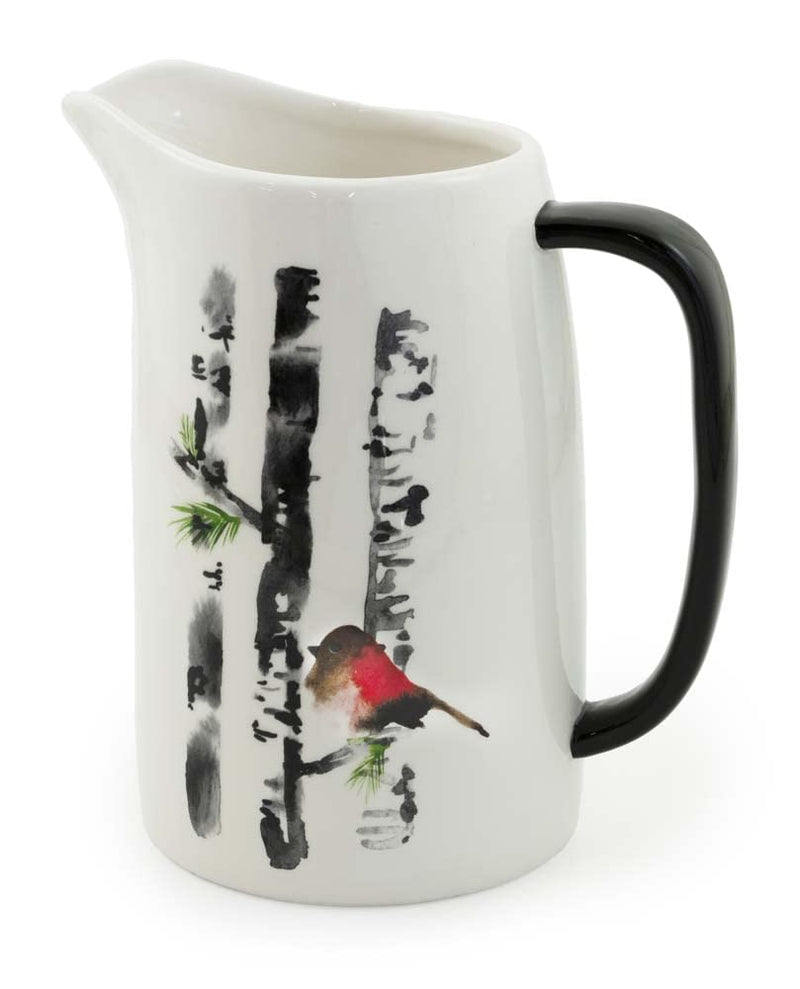 Boston International Holiday Ceramic Drink Pitcher, 5.5 Cups, Bird In Birch