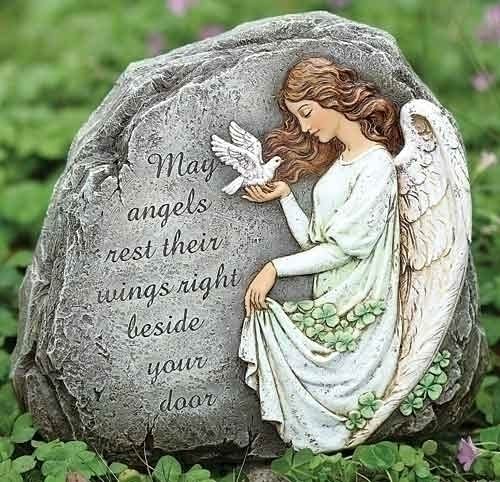 Roman Joseph Studio 62407 Tall Celtic Angel Garden Stone with Inscribed Verse May Angels Rest Their Wings Right Beside Your Door, 8.25-Inch
