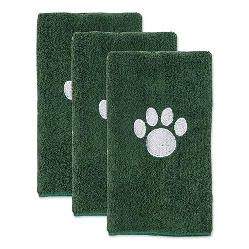 DII Design Bone Dry Pet Drying Collection Embroidered Terry Microfiber, Pet Towel Small Set, 15x30, Hunter Green, 3 Count