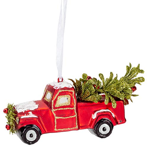 Vintage Red Truck Glass Ornament & Christmas Tree by Ganz