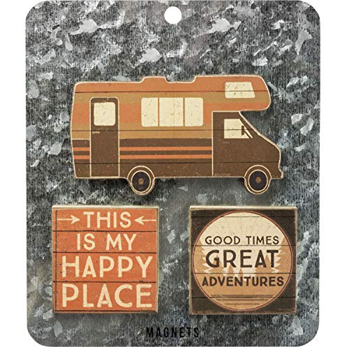 Primitives By Kathy This is My Happy Place - Good Times Great Adventure - Camper RV Refrigerator Home Office Wooden Magnets Set