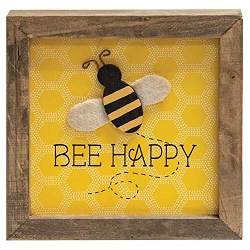 CWI Be Happy Honey bee Sign | 6 x 6Inch | Honey bee Signs and Decor