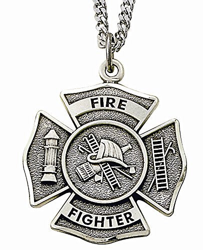 True Faith Jewelry Sterling Silver St Florian Fire Fighter Shield Medal Patron Saint Pendant Necklace, 1 Inch