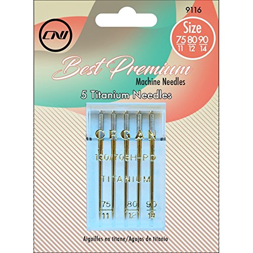 CLOVER Best Premium Machine Needles Titanium Assortment, 5 Piece